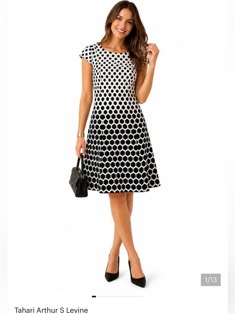 Tahari Arthur S. Levine Black/ White Geometric Fit-and-Flare Dress